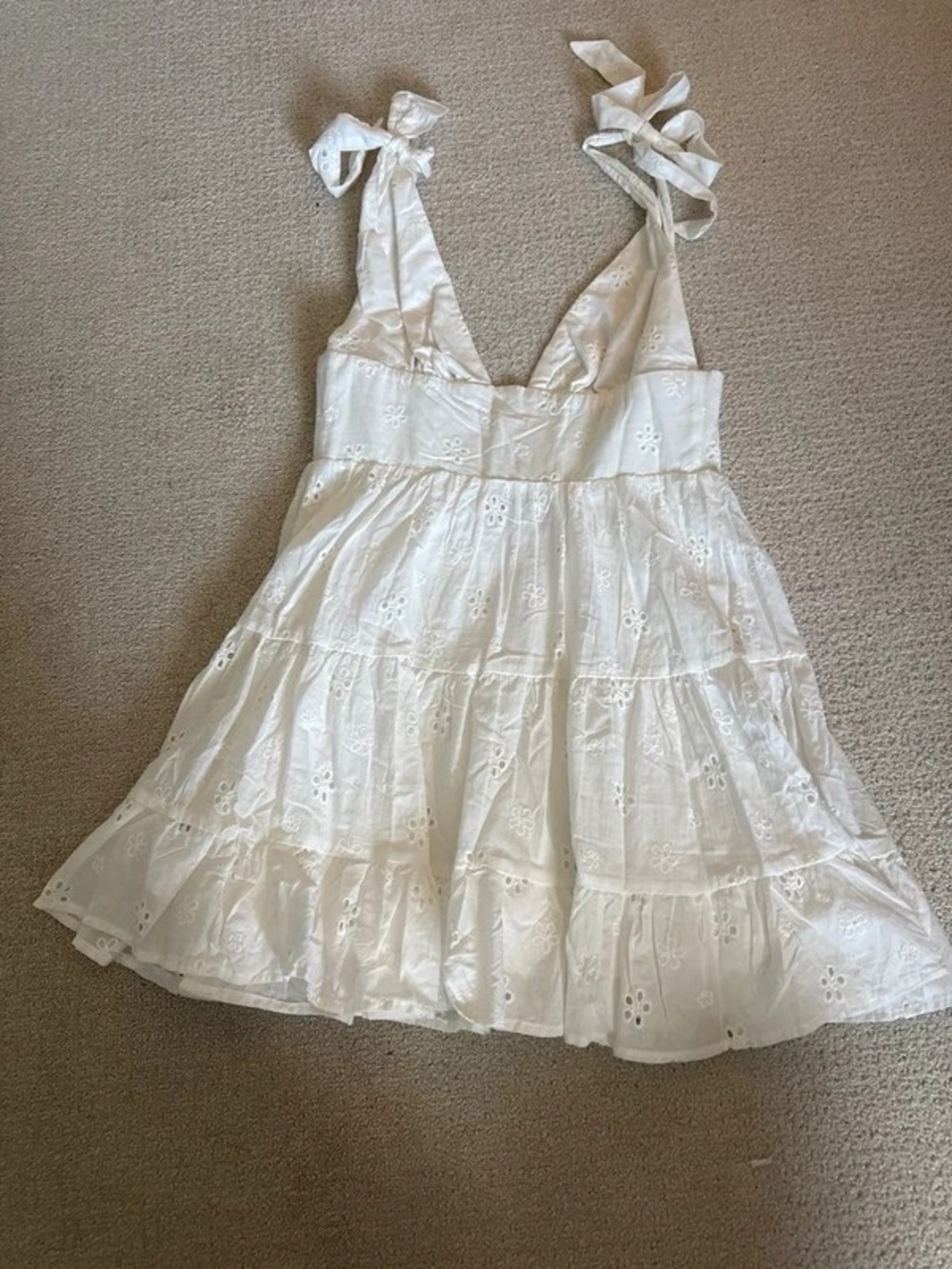 White Eyelet Tie-Shoulder Midi Dress